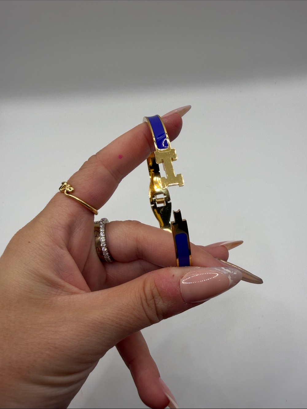 206. Gold and Blue Enamel Hinge Bracelet 7” - Picture 4 of 4